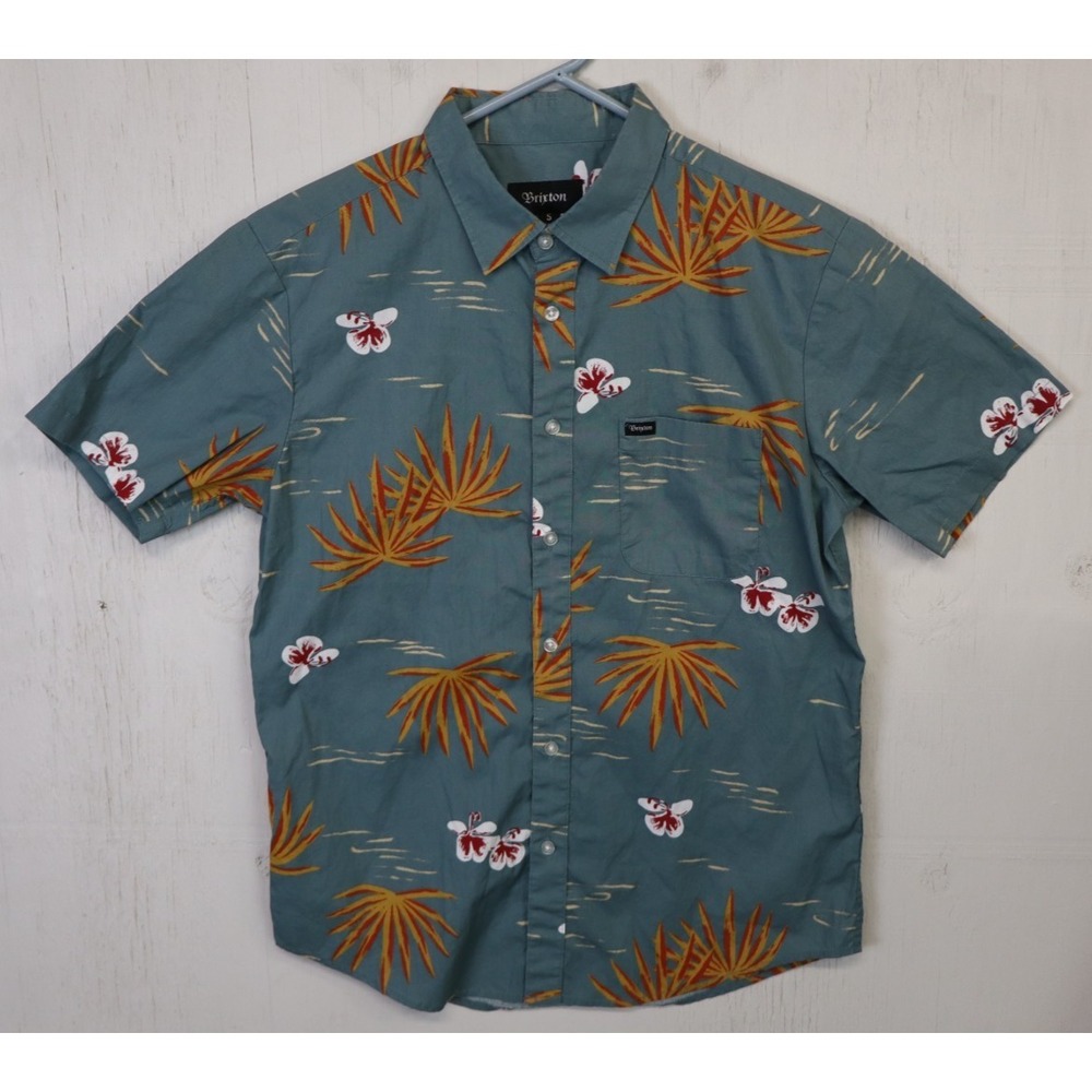 Mens Brixton‎ Short Sleeve Button Up Front Shirt Size S Cotton Green Floral